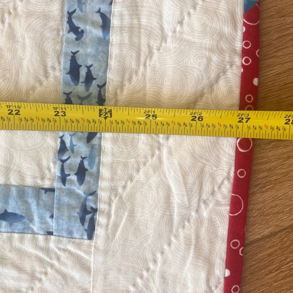 Handmade Quilted Wall Hanging Small Blanket Colorful Houses Dog Shark Border